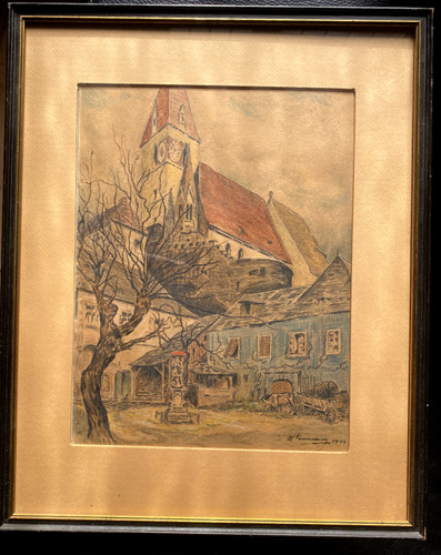 Watercolor white churches in - ::watercolor,