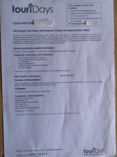 Gutschein tage urlaub im - 5,