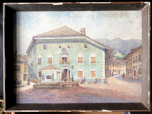 Watercolour market fountain - market,